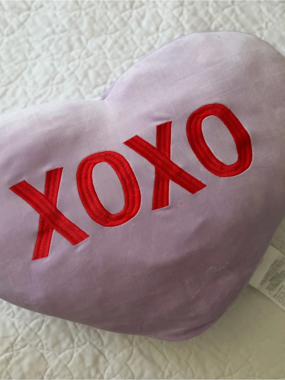 XOXO Lavender Heart-Shaped Velvet Accent Pillow